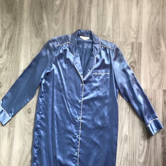 SILK STUDIO PJ DRESS 100% SILK NLUE BUTTON LONG SLEEVES P - Picture 2 of 7
